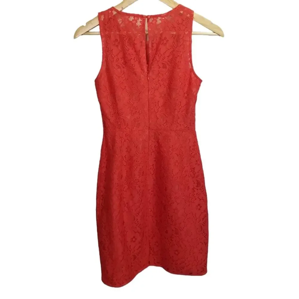 J. CREW Dress 00 XS Sleeveless Coral Poppy Lace Overlay A-line